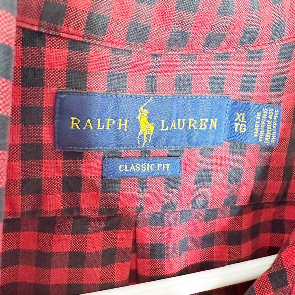 Ralph Lauren Button-Down Shirt Gingham Long Sleeve Collared Red Black Size XL - Picture 6 of 8